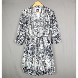Vince Camuto Snakeskin Dress 3/4 Sleeve Elastic Tie Waist Bold Edgy Chic Size 2